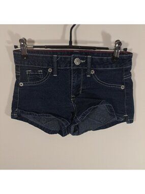 Domaine Size 1 Denim Shorts Blue Dark Wash Low Rise Stretch Shortie Booty Style